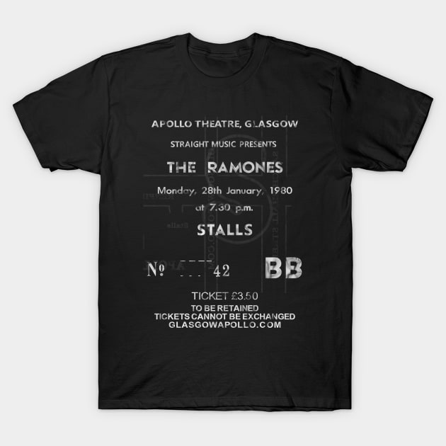 Ramones/The Boys Glasgow Apollo 28th January 1980 UK Tour Ticket Repro T-Shirt by RockitTees